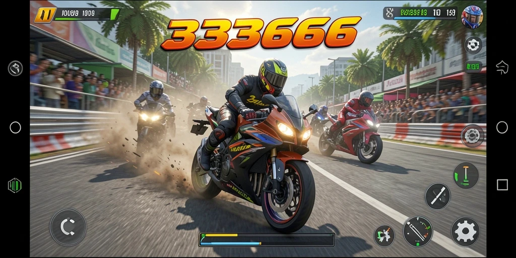 Tangkapan layar dari gameplay balap motor yang intens.