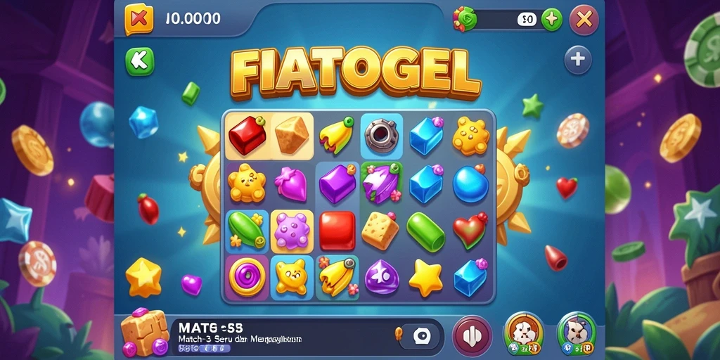 Tampilan gameplay seru dalam FIATOGEL, mencocokkan elemen dengan strategi.