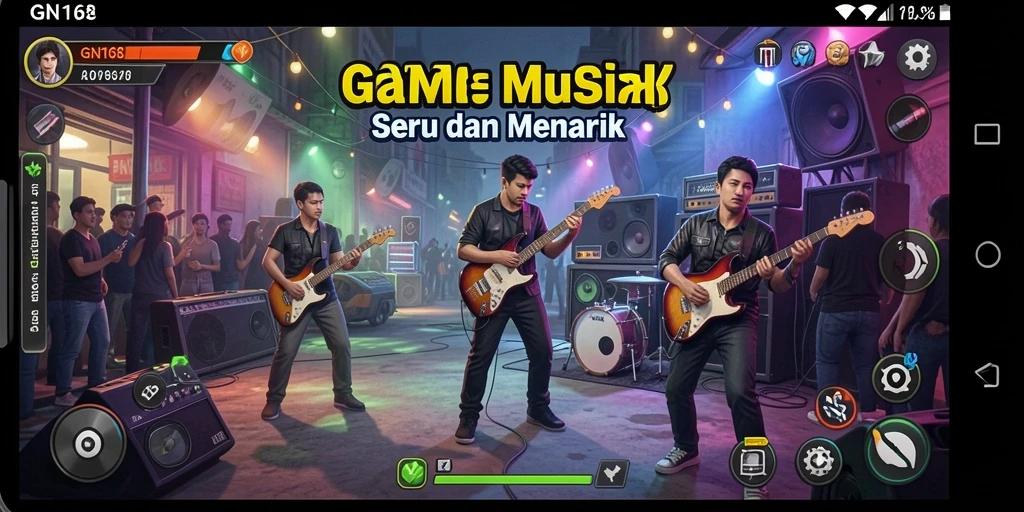 Tampilan menarik dari gameplay GN168 yang penuh musik.
