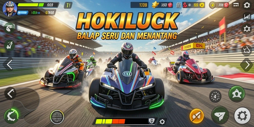 Screenshot gameplay HOKILUCK menampilkan aksi balap yang mendebarkan.