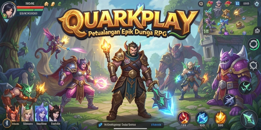 Tampilan gameplay seru dari <strong>QUARKPLAY</strong> dalam petualangan RPG.