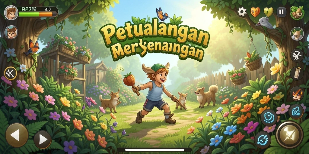 Tampilan utama gameplay RP79 menampilkan lahan pertanian yang luas dan tanaman yang subur.