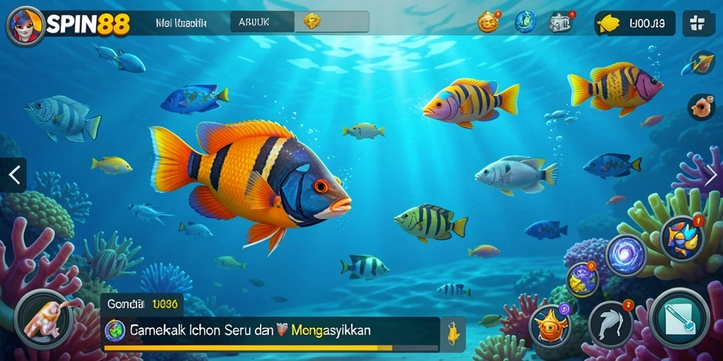 Tampilan gameplay SPIN88 yang penuh aksi menembak ikan.