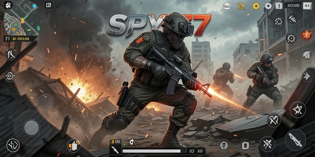 Screenshot menampilkan aksi intens dari gameplay SPY77 dengan pertarungan seru.