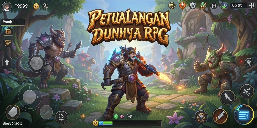Screenshot utama T9999 menampilkan aksi seru dalam permainan RPG.
