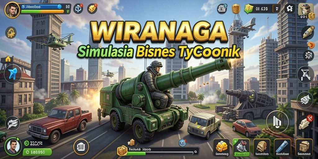 Screenshot gameplay WIRANAGA menunjukkan momen manajemen bisnis yang seru.